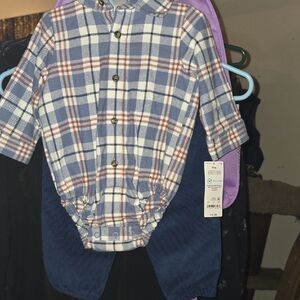 Carter's Blue and Red Plaid Baby Onesie